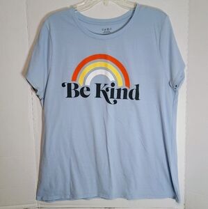 Ada Women's Blue Short Sleeve Tee with Rainbow Design Size XL